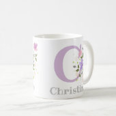 花とイニシャルと名前のクリスティーヌ コーヒーマグカップ (正面右)