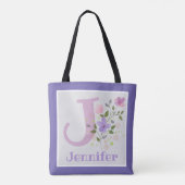 花とイニシャルと名前 Jennifer トートバッグ (裏面)