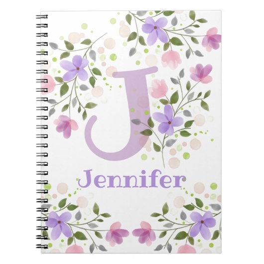 花とイニシャルと名前 Jennifer ノートブック (正面)