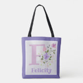 花とイニシャル入りフルネームのFelicity トートバッグ (裏面)