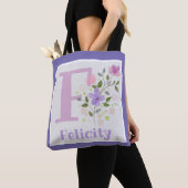 花とイニシャル入りフルネームのFelicity トートバッグ (クローズアップ)