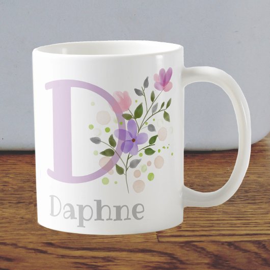 花とイニシャル入り名入れ Daphne コーヒーマグカップ