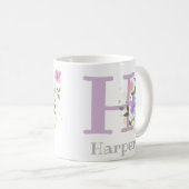 花とイニシャルHと名前Harper コーヒーマグカップ (正面右)