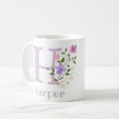 花とイニシャルHと名前Harper コーヒーマグカップ (正面左)