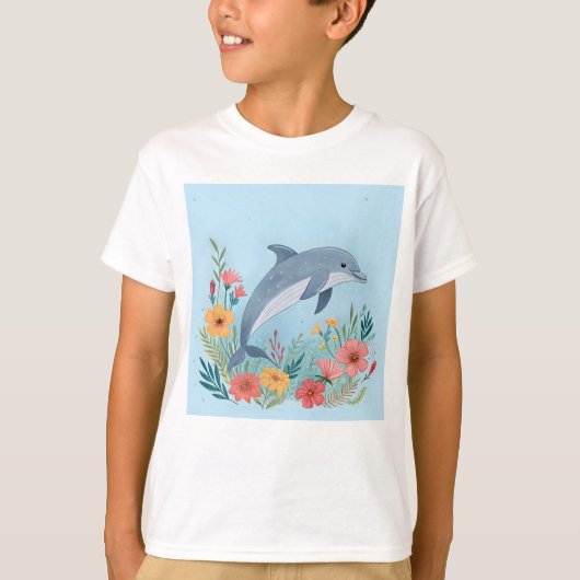 花とイルカ Tシャツ (正面)