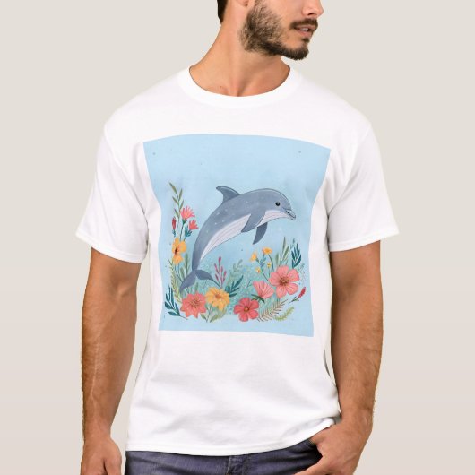 花とイルカ Tシャツ (正面)