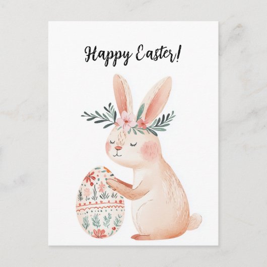 花とイースターのためのキュートで美しいバニー シーズンポストカード (正面)