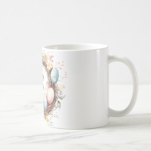 花とイースターエッグのカラフルな装飾リース コーヒーマグカップ (右)