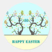 花とイースターエッグステッカー付き木 ラウンドシール (正面)