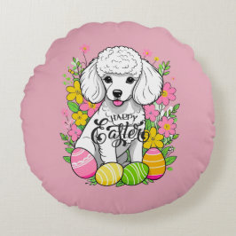 花とイースタープードル ラウンドクッション