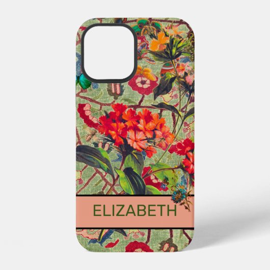 花とウィリアム・モリスiPhone 12ケースDIY名 iPhoneケース (裏面)