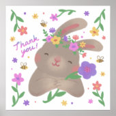 花とウサギのイラスト Thank You ポスター (正面)