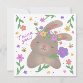 花とウサギのイラスト Thank You 招待状
