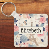 花とエッフェルタワーパリトラベルパターン キーホルダー (正面)