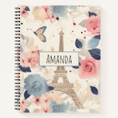 花とエッフェルタワーパリトラベルパターン ノートブック (正面)