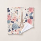 花とエッフェルタワーパリトラベルパターン バスタオルセット (ウォッシュタオル)