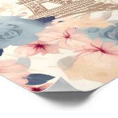 花とエッフェルタワーパリトラベルパターン ポスター (角)