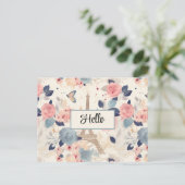 花とエッフェルタワーパリトラベルパターン ポストカード (スタンド正面)