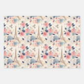 花とエッフェルタワーパリトラベルパターン ラッピングペーパーシート (正面)