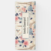 花とエッフェルタワーパリパターンビジネス 横断幕 (縦)