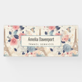 花とエッフェルタワーパリパターンビジネス 横断幕 (横)