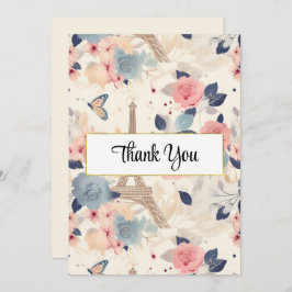 花とエッフェルタワーパリパターン サンキューカード