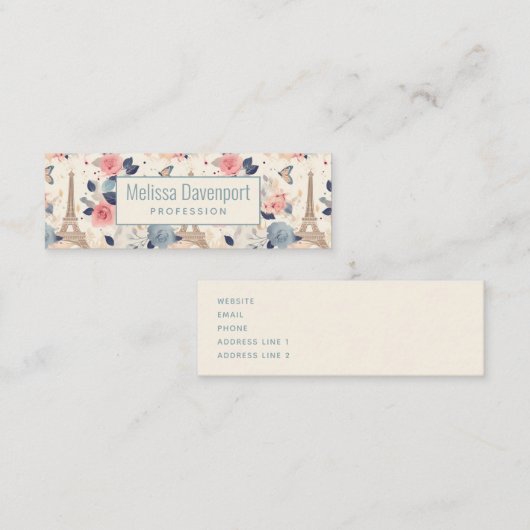 花とエッフェルタワーパリパターン スキニー名刺 (正面/裏面)