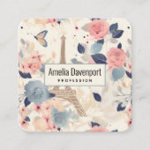 花とエッフェルタワーパリパターン スクエア名刺 (正面)