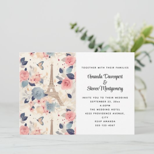 花とエッフェルタワーパリパタ結婚ーン 招待状 (スタンド正面)