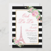 花とエッフェルタワー誕生日パーティーへの招待 招待状 (正面)