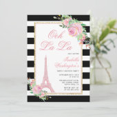 花とエッフェルタワー誕生日パーティーへの招待 招待状 (スタンド正面)