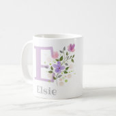花とエルシーという名前のイニシャル コーヒーマグカップ (正面左)