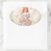 花とエンジェルヴィンテージコラージュ 楕円形シール (バッグ)