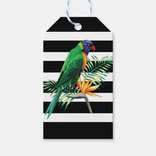 花とオウム模様 ギフトタグ (正面)