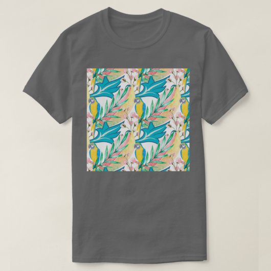 花とオウム Tシャツ (デザイン正面)