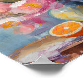 花とオレンジモダンがまだ生きる ポスター (角)