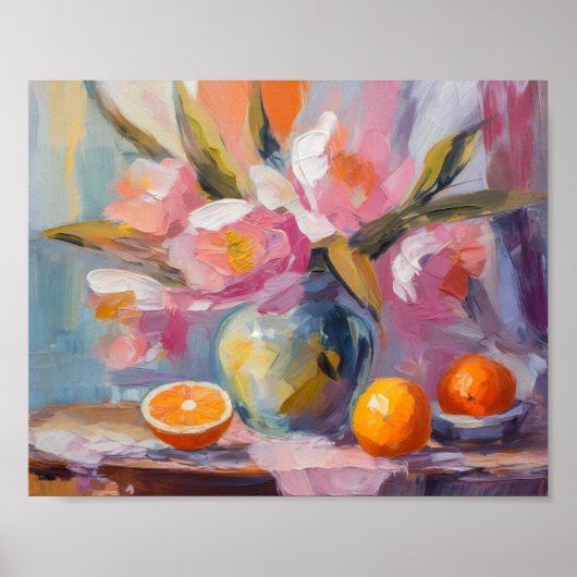 花とオレンジモダンがまだ生きる ポスター (正面)