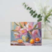 花とオレンジモダンがまだ生きる ポストカード (スタンド正面)