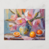 花とオレンジモダンがまだ生きる ポストカード (正面)
