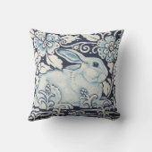 花とカタツムリのネイビーブルーと庭園のウサギ クッション (裏面)
