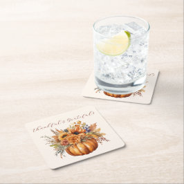花とカボチャ – 感謝と感謝 –  スクエアペーパーコースター