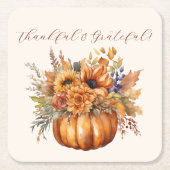 花とカボチャ – 感謝と感謝 –  スクエアペーパーコースター (正面)