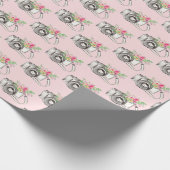 花とカメラ（ピンク） ラッピングペーパー (角)