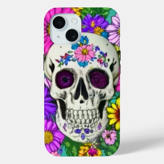 花とカラフルなドクロ Case-Mate iPhoneケース (裏面)
