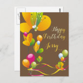 花とカラフル風船の誕生日 ポストカード (正面/裏面)
