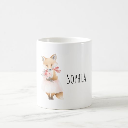 花とキツネのピンクドレス コーヒーマグカップ (中央)