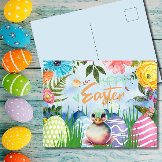 花とクックタスティックのアヒルの復活祭 シーズンポストカード