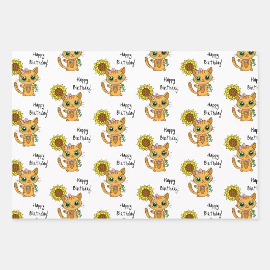 花とクリスマスを飾るかわいい子猫たち|過去記事 ラッピングペーパーシート (正面2)