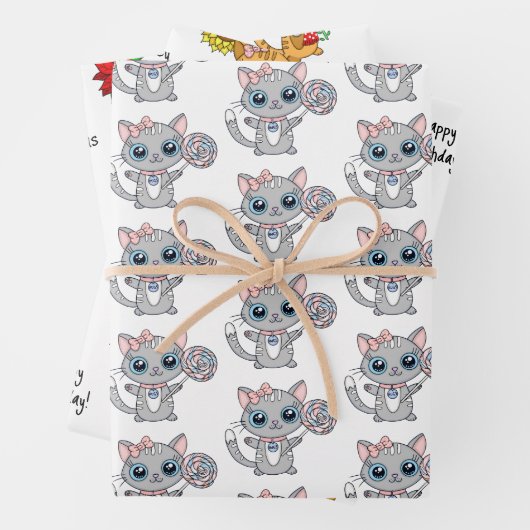 花とクリスマスを飾るかわいい子猫たち|過去記事 ラッピングペーパーシート (インサイチュ)