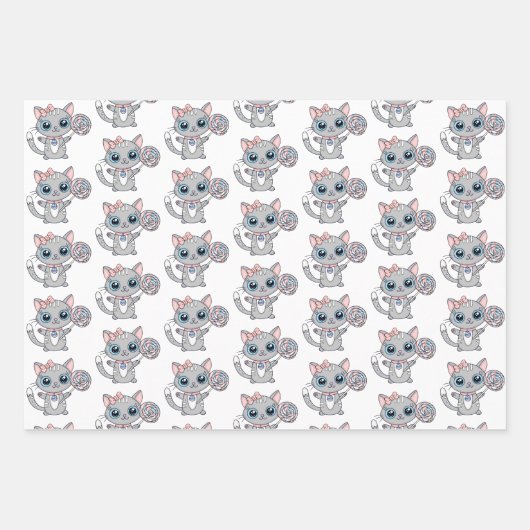 花とクリスマスを飾るかわいい子猫たち|過去記事 ラッピングペーパーシート (正面)